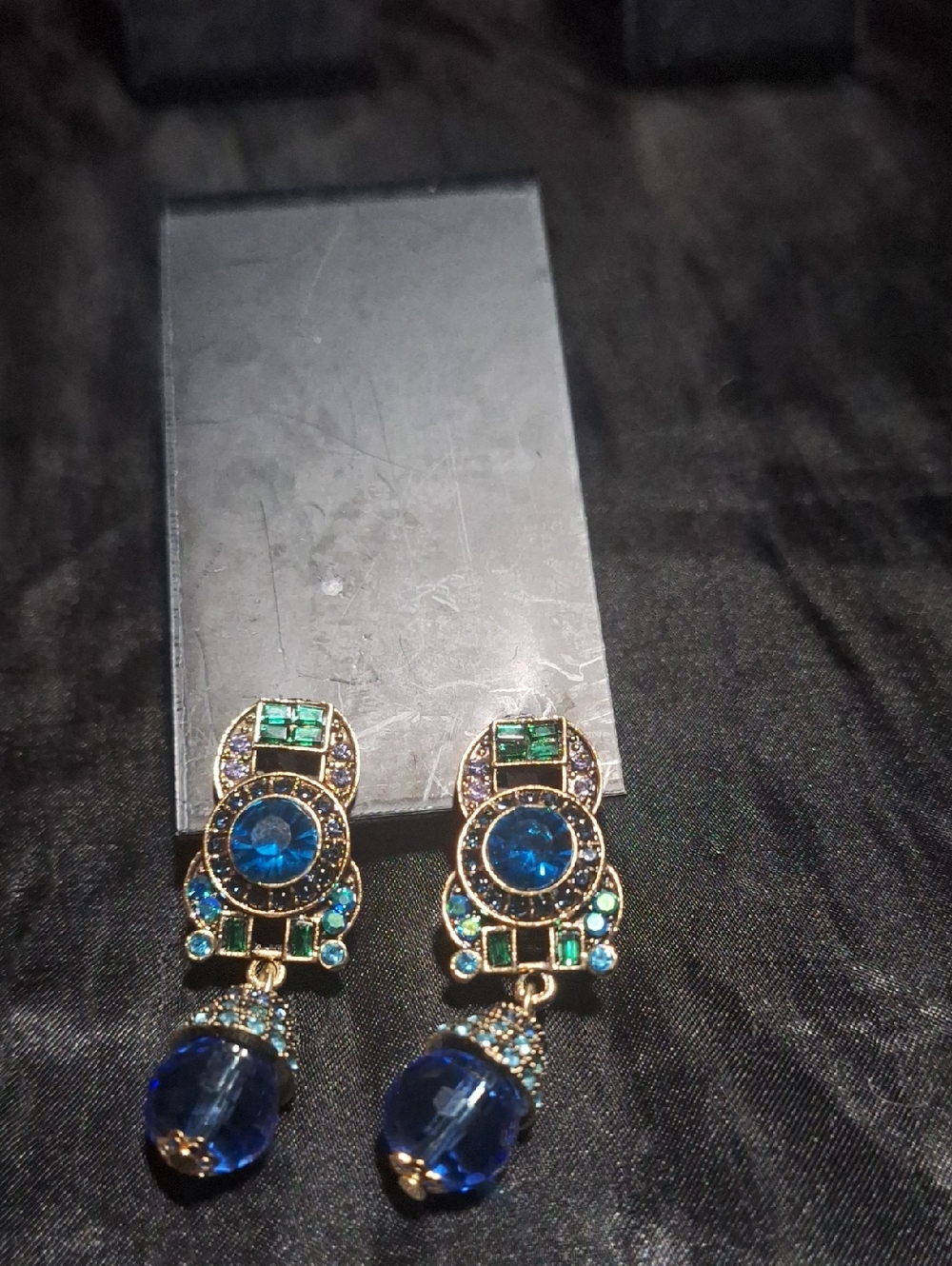 Gold-Tone Blue & Green Crystal Drop Earrings
